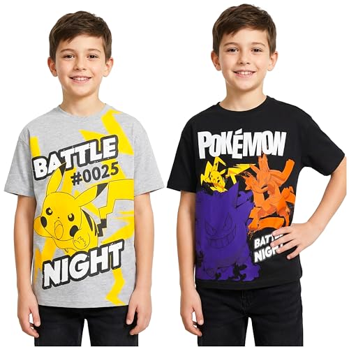 Get Trend Pokemon T-Shirt Garcon 5 à 14 Ans, Lot de 2 Ras du Cou et Manche Courtes T Shirt Eté, Anime Merch Idee Cadeau (7-8 Ans, Noir/Gris Pokemon 2 Pck)