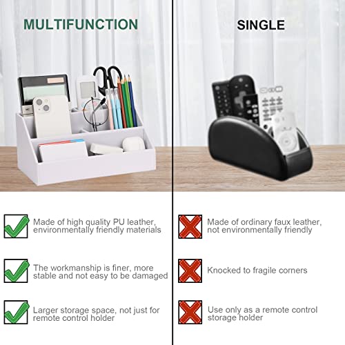 Ladstag Desk Organizer, Desktop Organizer With Pencil Holders, Pu Leather Desk Organizers, Stationery Supplies Organizers For Office/Home/School, 5 Compartments, White #TOP4