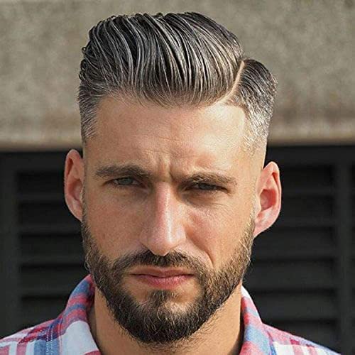 Voloria Toupee For Men Hair Replacement System European Human Hairpieces With 10"X8" Super Thin French Lace #1B Mixed 20% Gray Hair #TOP5