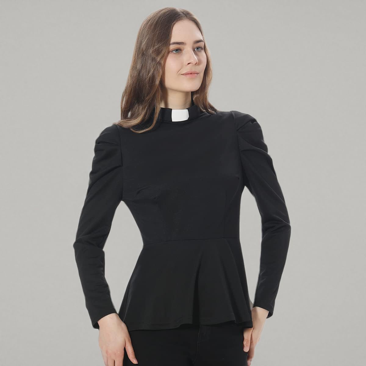 Chemisier Femme Chic et élégant à Manches Longues Ourlet à Volants avec col Montant Blouse de Bureau Travail Hauts décontractés