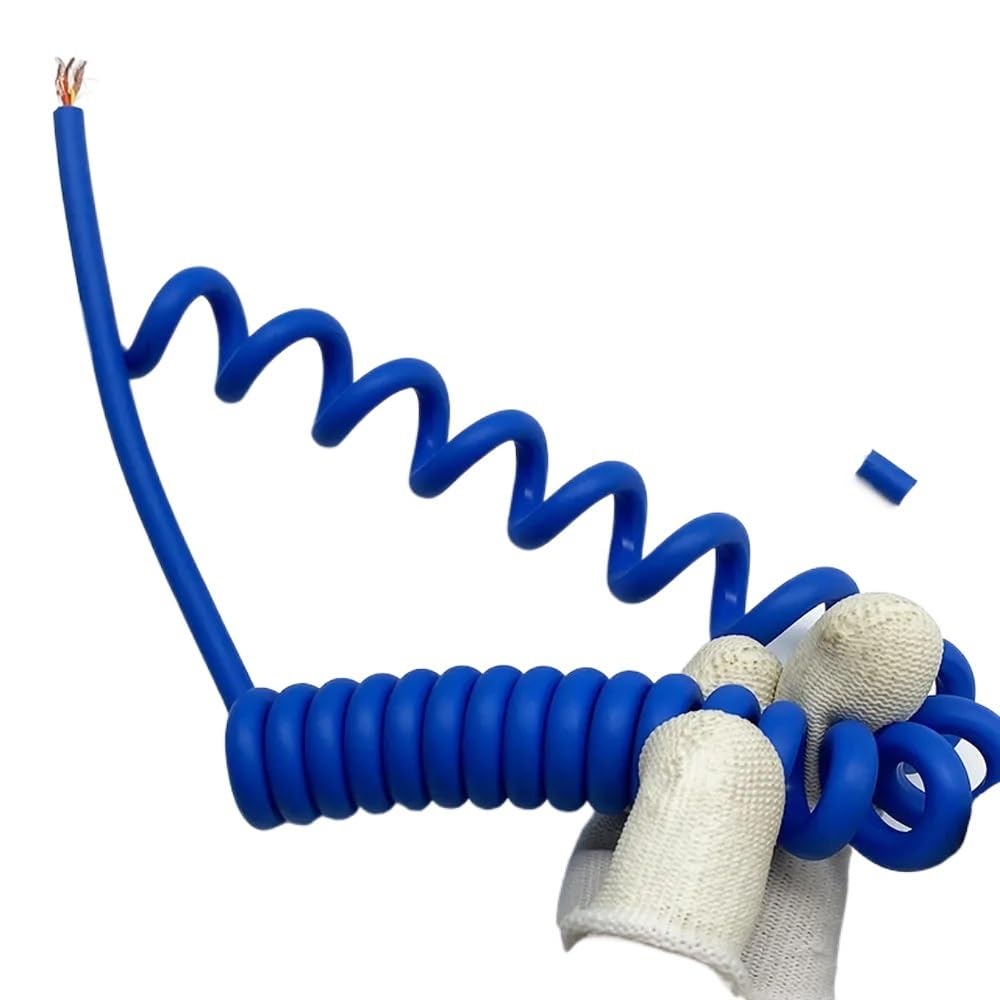 Câble spiralé en polyuréthane bleu à 5 conducteurs, 2 pièces, diamètre extérieur 6 mm, longueur 16 cm, connexions mécaniques étirer souple