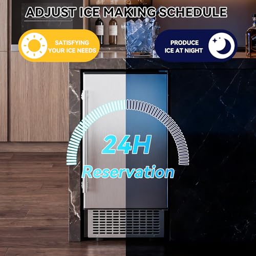 Image of SOZT Under Counter Ice Maker, 120LBS /24H Commercial Ice Machine | Self-Cleaning & 24H Timer, 30LBS Storage - Reversible Door, Built-in /Freestanding Design for Home Bar Cafe Restaurant