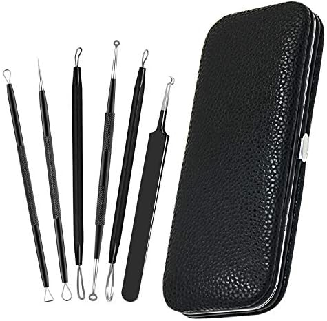 FIXBODY Blackhead & Splinter Remover Tools - Stainless Steel Professional Easily Cure Pimples Whiteheads Comedones Acne Zit Ingrown Hairs and Facial Impurities Bend Head Tweezer Surgical Kit,Set of 6
