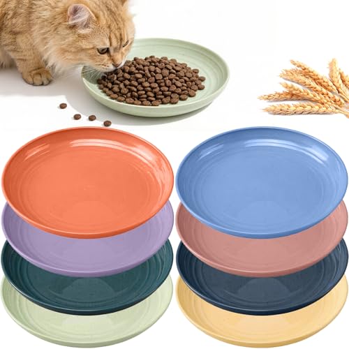 8-Pieces Whisker Fatigue Cat Bowl - 6.88 Inch Shallow Cat Food Dish Wide Cats Wet Feeding Bowls, PET Plate for Kittens and Short Legged Cats (Type-B Shallow Plates)