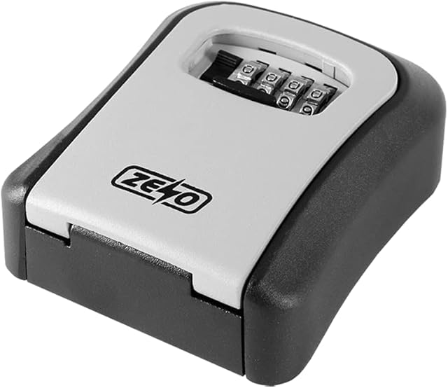 ZENO 4-Digit Key Lock Box Safe | Wall Mounted | Combination Key Safe Storage Lock Box | For Airbnb Home Garage Office School | Spare House Key Safe (Key Box) | Waterproof | Silver/Black