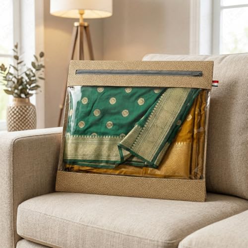 Image of Lukzer Single Non-Woven Leather Printed Saree Covers for Storage Set of 12 (16 x 14 Inch) Big Size Bags with Zip Closure & Transparent Window Wardrobe Organizer for Clothes /Lehenga /Dresses SSC-03-12