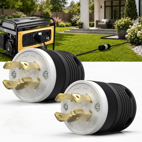 2 Pack NEMA L14‑30P Locking Plug 30 Amp Male 30A 250V Twist Lock L14‑30 Plug, Industrial Grade 3‑Pole 4‑Wire, Nylon &amp; Brass, Secure L1430P Plug for Generator, RV, Welding, Transfer Switch