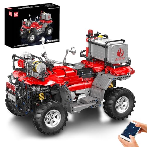 Mould King 23003 Technik ATV Feuerwehr-Motorrad Bausatz mit Fernsteuerungsfunktion und elektrischen Komponenten MOC Feuerwehrfahrzeug-Modell Technologie Klemmbausteine Bausatz (2100+Teile)