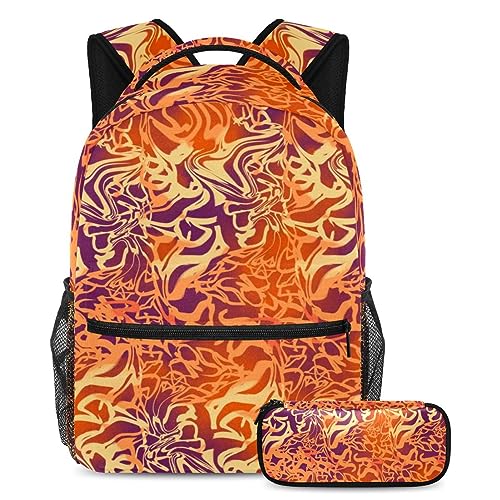 Sac à dos paysage impression impressionnisme avec trousse assortie multicolore