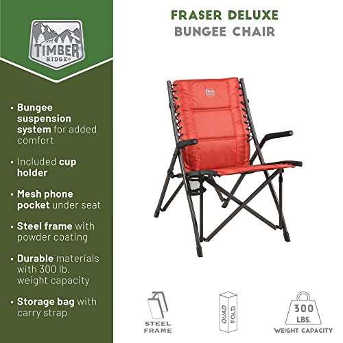 Timber Ridge Fraser Deluxe Bungee Chair, Red, 41.34 X 18.11 X 14.17/32.28 Inches #TOP1