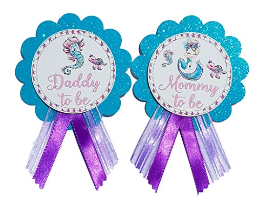Daddy to Be & Mommy Pin Mermaid Baby Shower It's a Girl Turtle Seahorse Sprinkle
