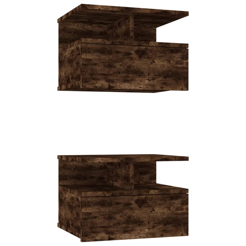 vidaXL 2X Mesita de Noche Flotante Mueble Cajón Auxiliar Dormitorio Armario Espacio Almacenamiento Decorativa Cama Hogar Madera Color Roble