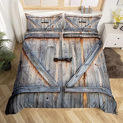 Wooden Barn Door Queen Bedding Set Cover