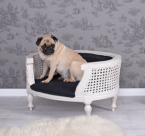 PALAZZO INT Barock Hundebett „Marie Antoinette“ | Handgearbeitetes Hundesofa aus Holz mit Patina | Luxusmöbel für kleine Hunde wie Mops, Bully & Co. | Maße ca. 70×47×40 cm