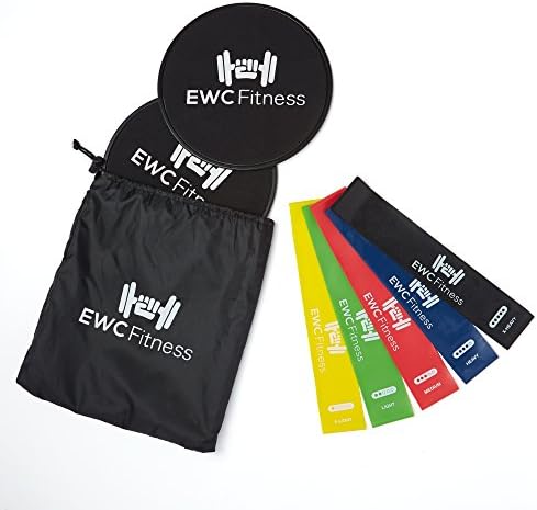 Resistance Loop Bands - Workout/Exercise Equipment - Core Slider/Fitness Glider Disc - Set of 5 - Stretch to Tone Body/Strength for Ab - Yoga Band Loops - Resistance Bands/Exercise Bands/Workout Band