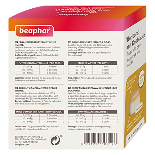 BEAPHAR - 'Bonbons' Mit Knoblauch - Für Hunde - Mit Schafsfett, Knoblauch - Unterstützt Gesundes Fell, Verdauung - 40 Bonbons - 245 g