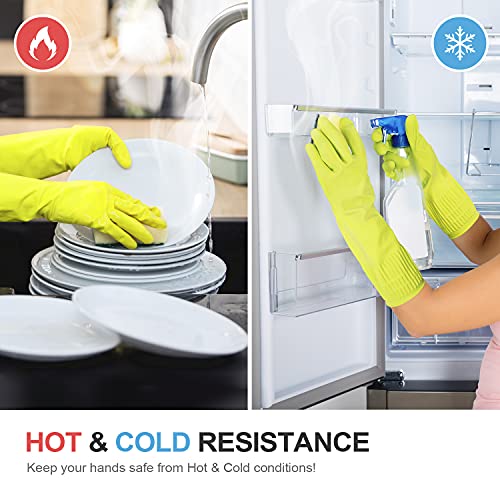 Mamison 2 Pairs Reusable Waterproof Household Dishwashing Cleaning Rubber Gloves, Non-Slip Kitchen Glove (Green, Medium (Pack of 2))