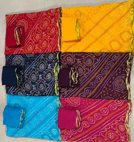 Image of Women's Jaipuri Viscose Georgette Saree, Zari Checks Pattern, Handmade Laddu Bandej Design, Contrast Blouse
