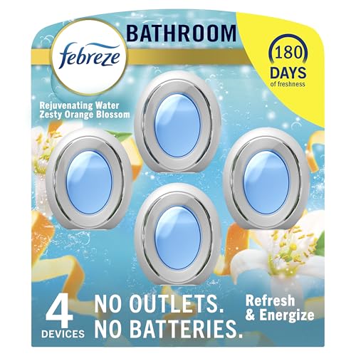 febreze bathroom air freshener odor-fighting plug in alternative air fresheners for home and bathroom and kitchen closet air fresheners refresh amp energize scent 4 count