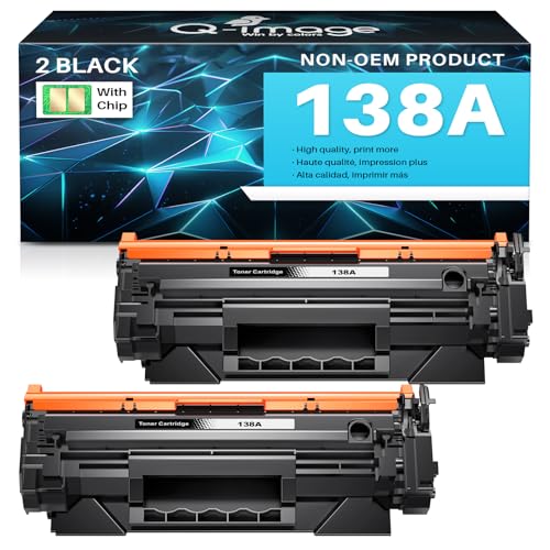 Q-image 138A with Chip Compatible Black Toner Cartridges Replacement for HP 138 A W1380A 138X W1380X Use with HP Pro 3001dw 3001fdw MFP 3101fdw Series Printer High Yield(2-Pack)
