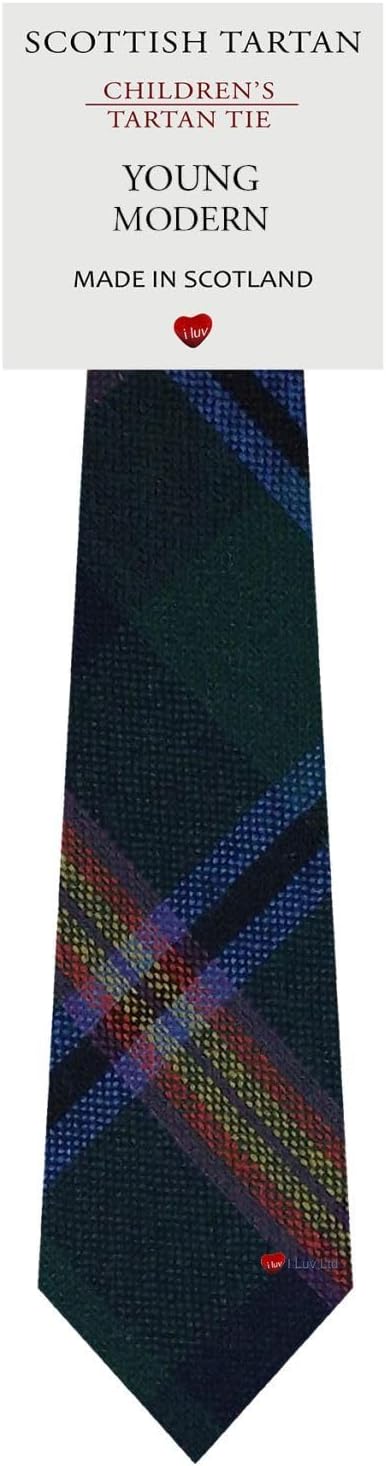 I LUV LTD Boys All Wool Tie Woven And Made in Scotland in Young Modern Tartan