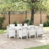 Großzügige Kapazität & Robustheit Dieses 9-teilige Garten Esszimmer Set bietet Platz für 8 Personen und ist aus langlebigem Polyrattan gefertigt, das allen Wetterbedingungen standhält. Die robuste Konstruktion gewährleistet eine lange Nutzungsdauer und ist ideal für den ganzjährigen Einsatz im Freien.