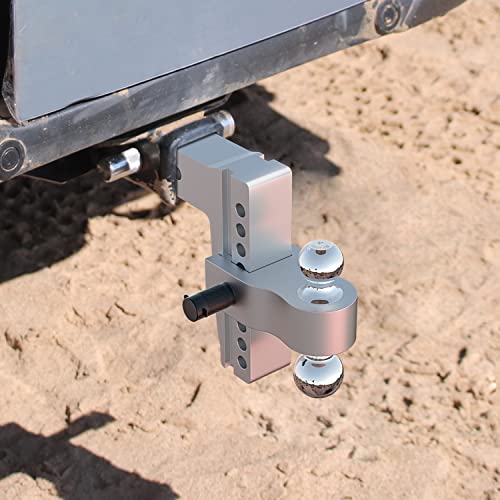 Adjustable Trailer Hitch, Fits 2.5 Inch Receiver, 8 Inch Drop Hitch, 18,500 Lbs Gtw, Aluminum Forged Shank, 2 Inch & 2-5/16 Inch Balls, Towing Hitch For Heavy Duty Truck With Double Lock Pins #TOP5