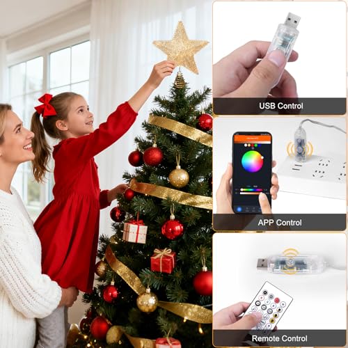 LEDLampsWorld Gold Christmas Star Tree Topper, 9" Smart LED Treetop Stars Glittered Christmas Light, App Control Xmas Decor 3D Metal Hollow Designed Star with Remote for Holiday by LEDLampsWorld - Image 3