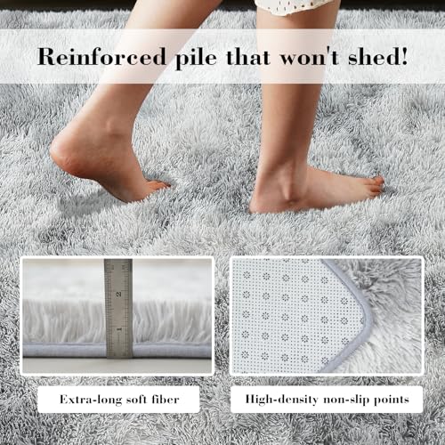 Fluffy Rug Shaggy Area Rug, Mottling Grey 3x5 Area Rugs for Bedroom, Small Bedside Rug, Soft Fluffy Shaggy Entryway Throw Rugs for Living Room Bedroom Kids Room Home Decor