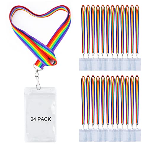 24 Pack Rainbow Lanyard With Id Holder Colorful Durable Neck Lanyards With Thicken Card Case For Teachers, Office, Conferences, Carnival Or Event (Rainbow Stripe, 24) #TOP30