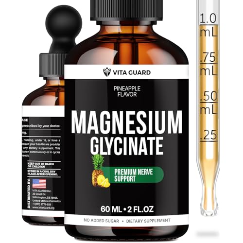 Magnesium Glycinate 500mg Liquid Drops – Sugar-Free Magnesium Supplement, Vegan Formula, 60 mL...