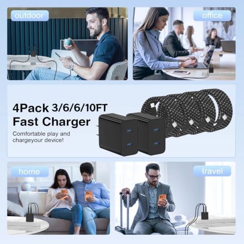 Image of 45W Super Fast Charger Type C for Samsung Galaxy S20 Ultra to S25 Ultra,Dual Port PD Quick Charging 3.0 USB C Block & 3 /6 /10 /10FT Braided Type C Cord for Samsung S22+ to S26+ /iPhone 16 Pro Max-Pink