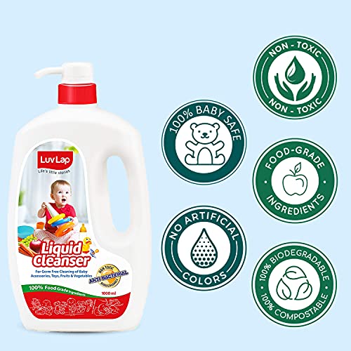 Image of LuvLap Liquid Cleanser, Anti-Bacterial, Food Grade, For Baby Bottles, Accessories and Vegetables, 1000ml & Baby Laundry Liquid Detergent, Food Grade, Refill Pack, 1000ml (Pack of 2)