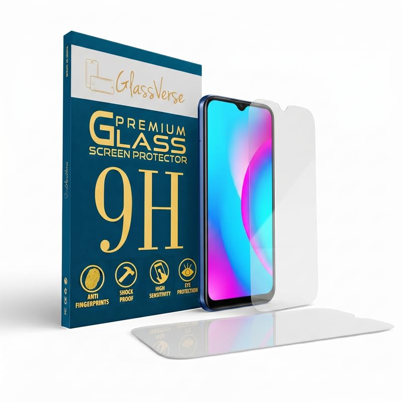 Image of GlassVerse PureView Tempered Glass for Realme C15 | Crystal Clear, 9H Hardness Screen Protector, Edge to Edge, Case Friendly, Hassle-less Installation Kit Included. (Pack of 2)