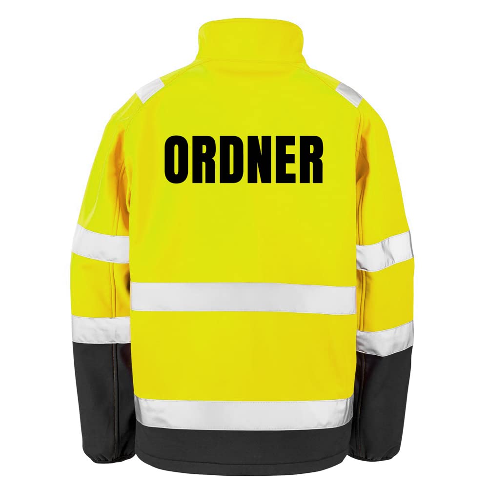 ORDNER Sicherheitsjacke GELB aus Softshell - Gelb Warnjacke nach EN ISO 20471 zertifiziert - Unisex und hochwertigem Reflektorstreifen