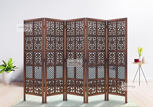 Image of Wooden Room Partition with Stands /Wall Divider for Living Room /Room Divider Wall Separator for Office (5 Panel- Mix)