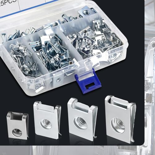 Mumjooyi Gewinde Clip Mutter Set U-Typ Blechmuttern M4 M5 M6 M8 Schnappmutter Set Blechmuttern Sortiment mit Aufbewahrungsbox Flachwinkelmutter Befestigungssortiment für Auto