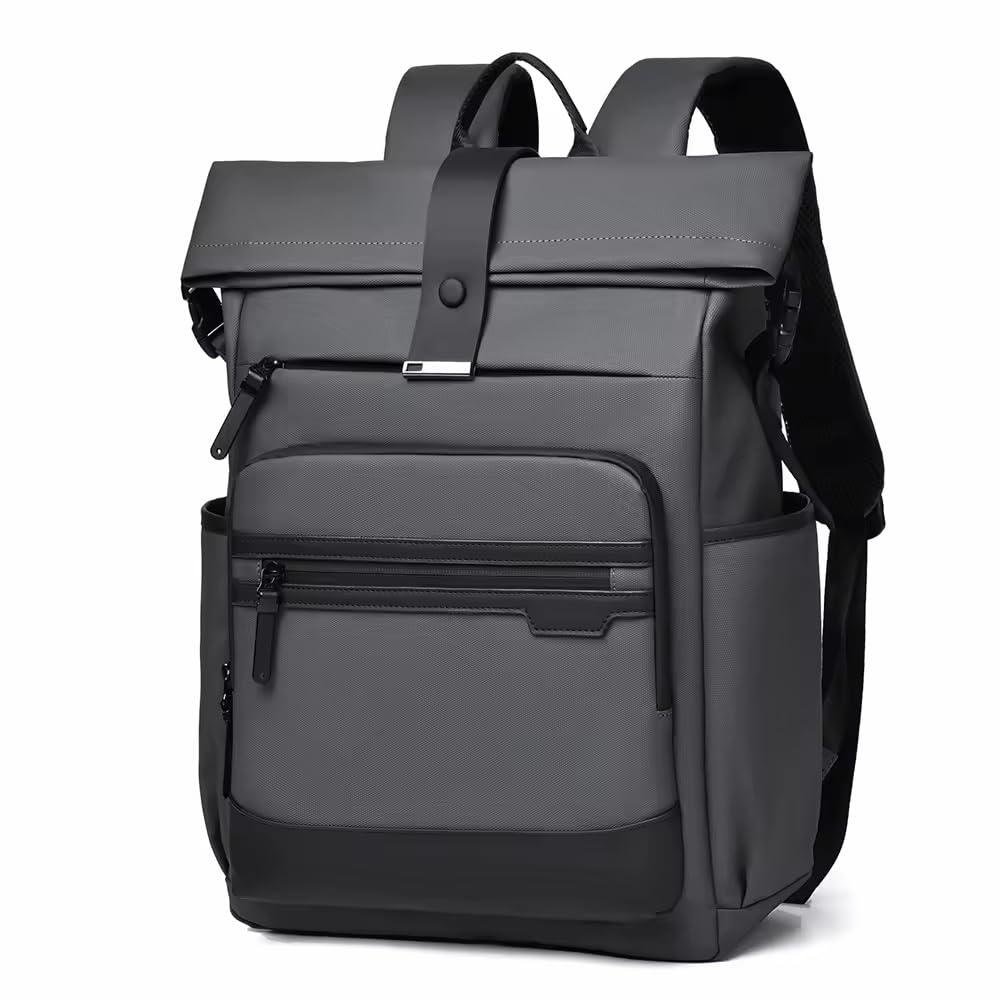 PULOKA Premium Roll-Top Laptop Backpack for Men & Women – Waterproof Travel Backpack with Anti-Theft Buckle, Large Capacity Expandable Design, Laptop Compartment, Office & College Bag (Olive Green)