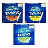 Tampax Tampons Multipack – 100% Cotton Comfy Layer, Non-Plastic, Cardboard Applicator – Regular, Super, Super Plus – 3 Packs x 20 (60 Tampons Total), Hypoallergenic & Perfume-Free