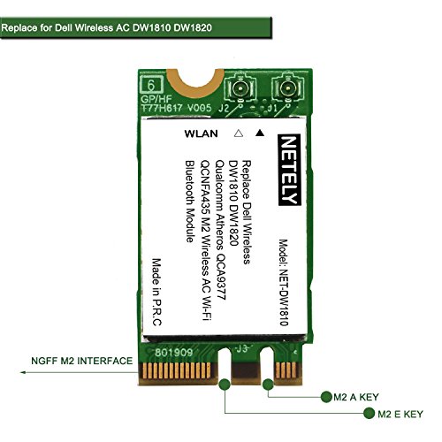 DW1810 QCNFA435 802.11AC 2.4GHz 150Mbps and 5GHz 433Mbps Wireless adapter with Bluetooth 4.1- DELL Wireless DW1810 Wireless Network Adapter-Internal Wi-Fi Card-M2Wireless Bluetooth Adapter(NET-DW1810)