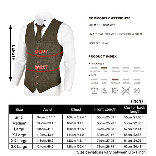 Voboom Men's Slim Fit Herringbone Tweed Suits Vest Premium Wool Blend Waistcoat (Khaki, 3X-Large) #TOP6