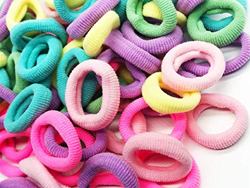 Kwjoy Seamless 2.5Cm In Diameter Elastic Cotton Stretch Hair Ties Bands For Toddler Baby Girl Women Very Thin & Fine Hair,Small Size Rubber Band Ponytail Holders(100Pcs) (A3) #TOP5