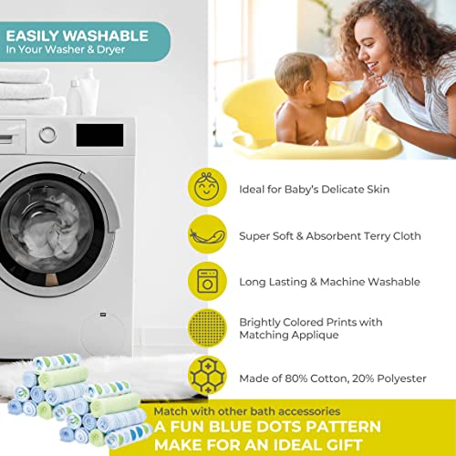 Image of Spasilk Washcloth Wipes Set For Newborn Boys And Girls, Soft Terry Washcloth Set-Pack Of 20, Blue Dot