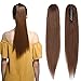 100% Remy Human Hair Ponytail Extension One Piece Claw/Jaw Clip Ponytail Hairpiece Clip In Pony Tail Extensions For Girl Lady Women Long Straight #4 Medium Brown 22' 120g