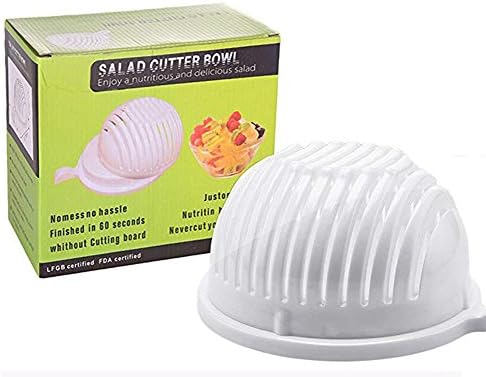 Salad Cutter Bowl 60 Seconds Salad Maker Easy Fruit Vegetable Salad Cutter Bowl Fast Fresh Salad Slicer Salad Chopper Vegetable Chopper,Bowl Cutter for Salad in 60 Seconds by 1 Step Kitchen (white)