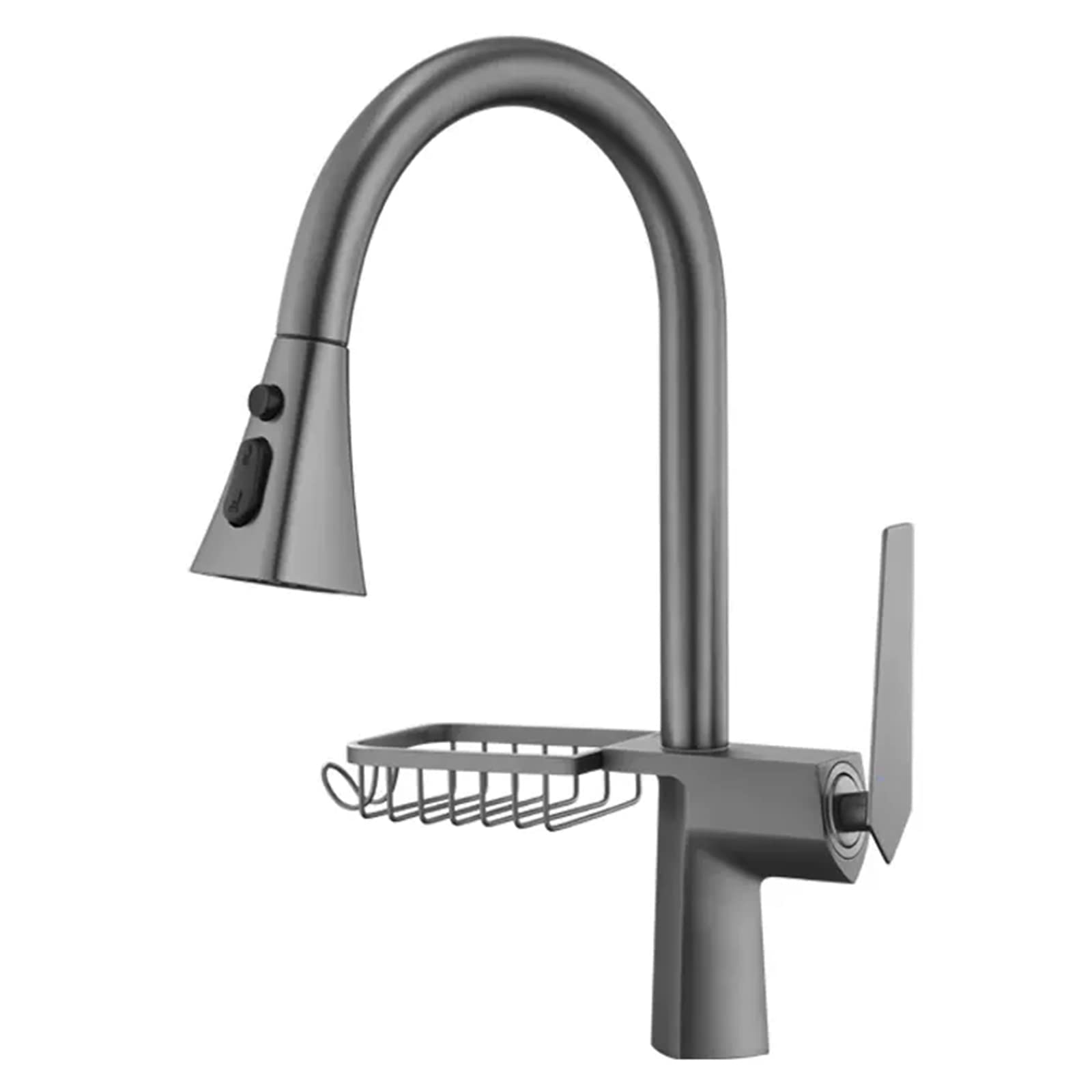 ZYCHSJXA Kitchen Bath Taps Faucet with Pull Down Sprayer Commercial Solid Brass Single Handle Hole Sink Faucet, High Arc Swivel Mixer, Three Water Mode,Gun Grey