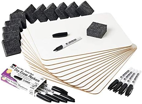 Charles Leonard Dry Erase Lapboard Class Pack, Includes 12 each of Whiteboards, 2 Inch Felt Erasers and Black Dry Erase Markers (35036)