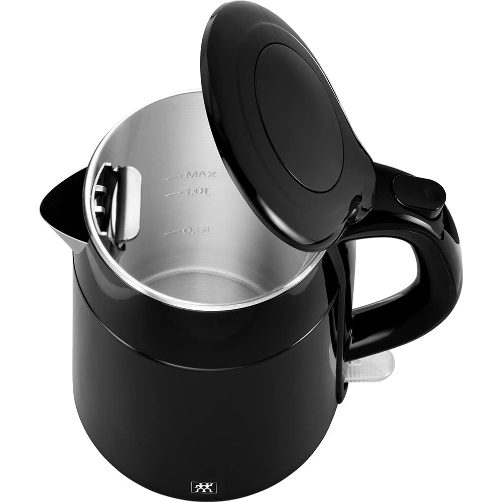 ZWILLING Hervidor de agua, 1,2 litros, 1550-1850 W, estación base de 360 grados, protección contra ebullición en seco, acero inoxidable/plástico, color negro