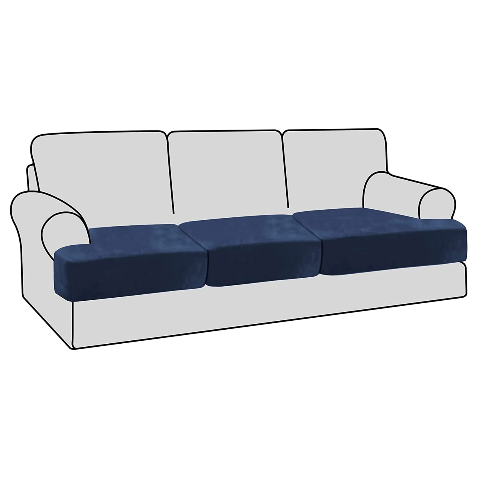 Stretch Velvet T Cushion Sofa Slipcovers, Individually Sofa Cushion Covers for Cushion Couch Seat Cushion Covers, Sofa Seat Cushion Covers with Elastic Bands Machine Washable (Navy,3 Seater/Sofa)