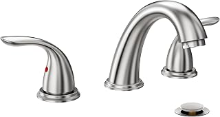 Phiestina Brushed Nickel 8-Inch Widespread Bathroom Faucet, 2 Handles 3 Holes, Deck Mount with Pop-Up Drain